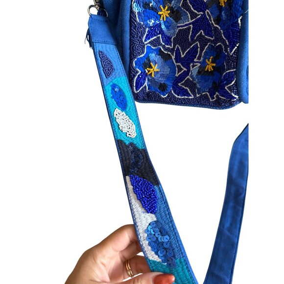 AMERICA & BEYOND Blue Beaded Floral Satchel Crossbody Bag - Picture 10 of 12